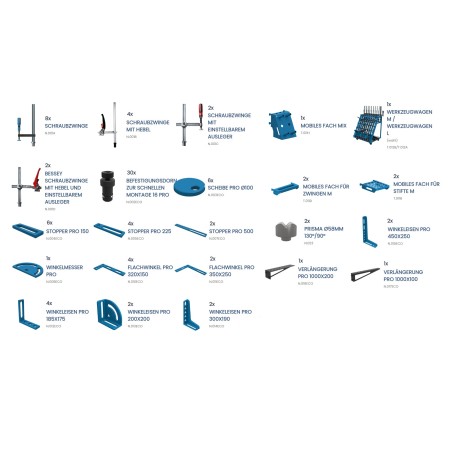 WERKZEUGSATZ ECO NR.2 - FÜR SCHWEISSTISCHE - MIT 93 ELEMENTEN - WS_ECO2 - Werkzeugsatz Eco Nr. 2 mit 93 Elementen siehe Liste in