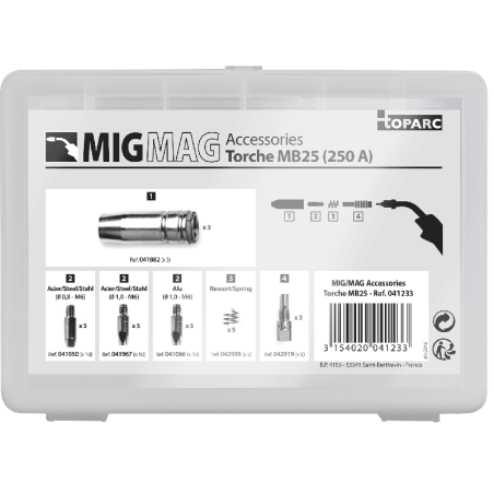 GYS Zubehörset MB25 für MIG-Brenner - 250 A - 041233 - 041233 - Inhalt Zubehörkit MB 25 - bis 250A - 15x Stromdüsen, 3x Düsenstö