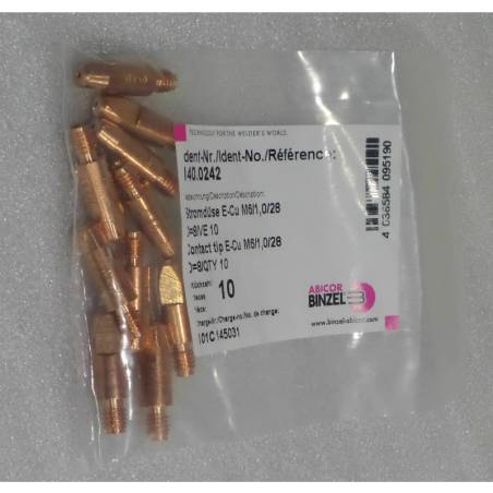 Stromdüse E-Cu M6 x 28, Ø 1,0mm, Abicor Binzel - 140.0242 - 140.0242-1 - Stromdüse E-Cu - MIG MAG, Binzel Gefertigt aus reinem E