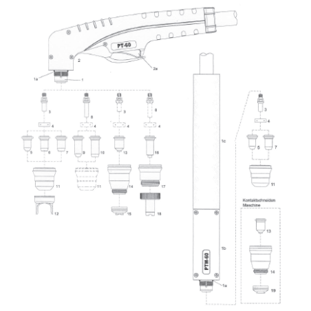 Kontakt-Düse. lang ø 0.9 (40A) PT60/PTM60. Cea® / Helvi® / Sincosald® / WTL® / Flama® / Cemont® - 140.6540 - passend für PlaTec 