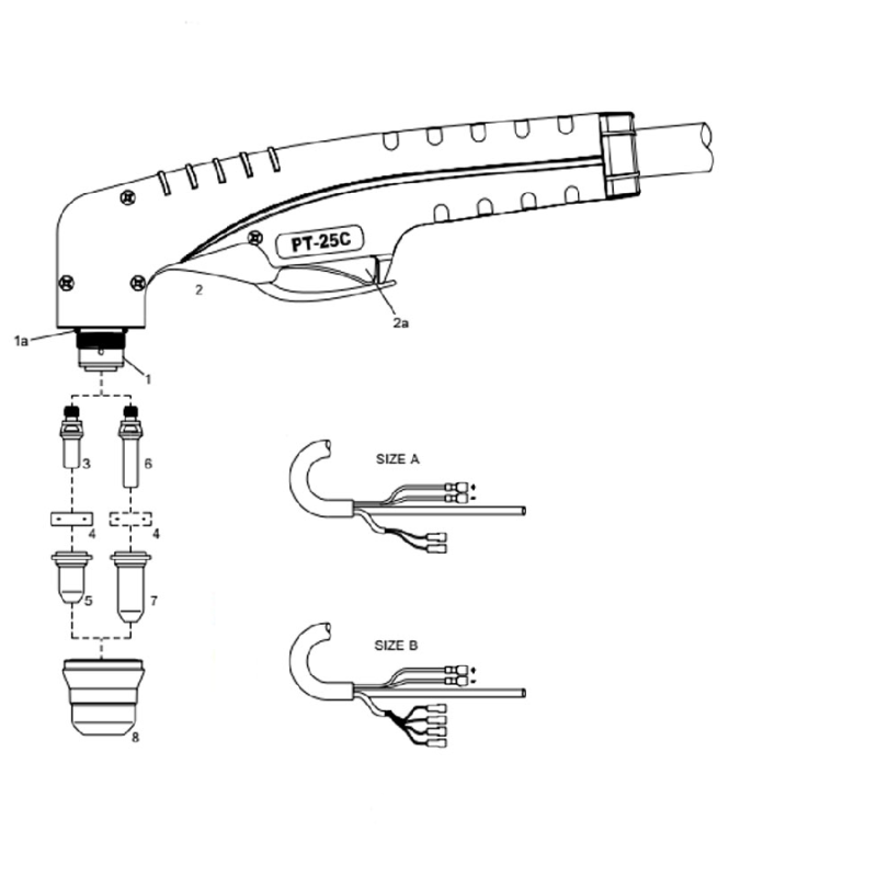 Plasma Handschneidbrenner PT-25C. 4 m Anschluss B mit Koaxial Kabel. für CEA®/Cemont®/Flama®/Helvi®/Sincosald®/WTL®