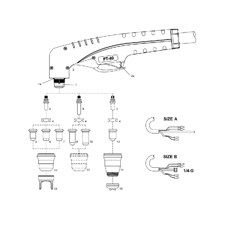 Plasma Handschneidbrenner PT-40. 6 m Anschluss B mit Koaxial Kabel. passend für Cea®/Helvi®/Sincosald®/WTL®/Flama®/Cemont®