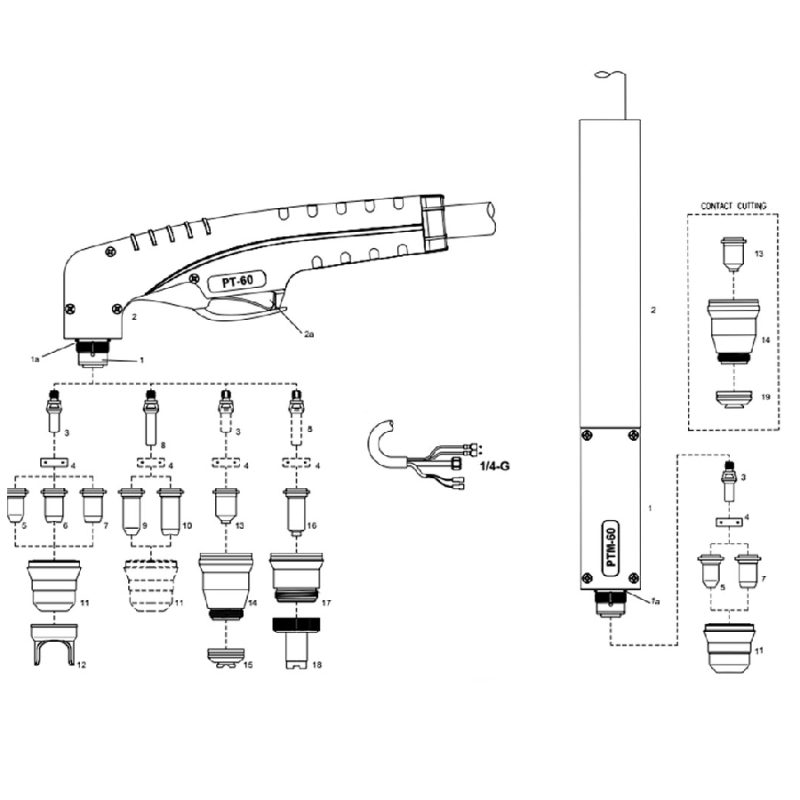 PLASMA HANDSCHNEIDBRENNER PT-60. 6 m mit Zentralanschluss Flama /WTL mit Koaxial Kabel - 140.0262 - passend für WTL® / Flama® - 