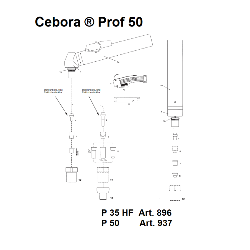 Handbrennerkopf P50. ø24 und ø28 (abnehmbarer Adapter) für Cebora® Prof50 - (1352) Nachbau