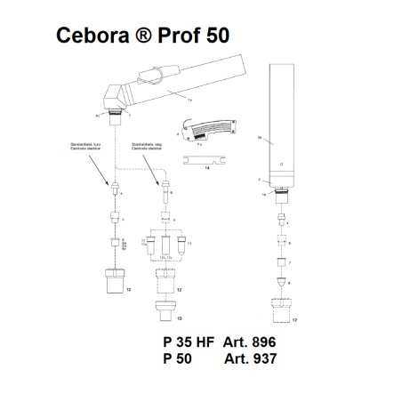 Handbrennerkopf P50, ø24 und ø28 (abnehmbarer Adapter) für Cebora® Prof50 - (1352) Nachbau - 101.1505 -  - 111,72 €