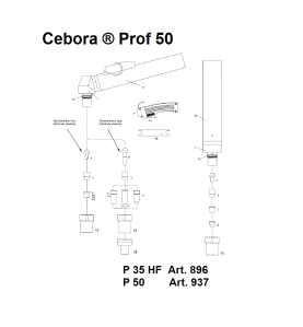 Handbrennerkopf P50. ø24 und ø28 (abnehmbarer Adapter) für Cebora® Prof50 - (1352) Nachbau - 101.1505 - passend für Cebora Plasm