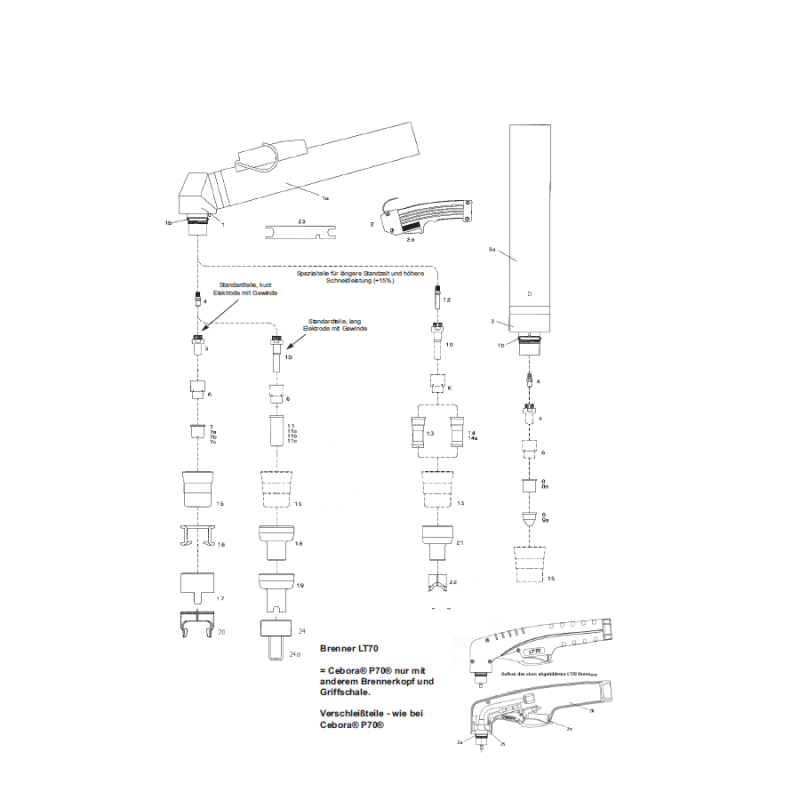 Handbrennerkopf P70. ø 24 und 28 (abnehmbarer Adapter) für Cebora® Prof70 - (1351) Nachbau