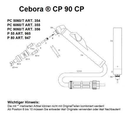 Kreisschneideset P70 + CP90 für lange Elektrode + Düse für Cebora® Prof70 - CB 90/91 - Nachbau - 104.9890 -  -  - 119,21 € - 