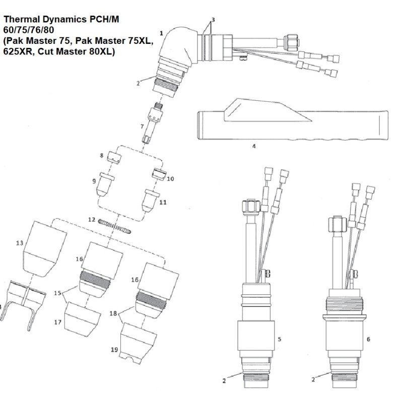 Handbrennerkörper 70° - Thermal Dynamics - Pak Master Cut Master - PCH 60/75/76/80 - (8-7510) Nachbau