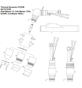 Handbrennerkörper 70° - Thermal Dynamics - Pak Master Cut Master - PCH 60/75/76/80 - (8-7510) Nachbau - 165.1545 - passend für P