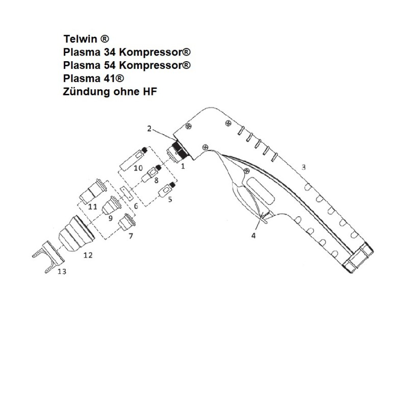 Handbrennerkopf PT20C/ 25/40 - Telwin - Plasma 34 / 41 / 54 - (742474) - Nachbau - 140.152 - passend für Telwin ® Plasma 34 Komp