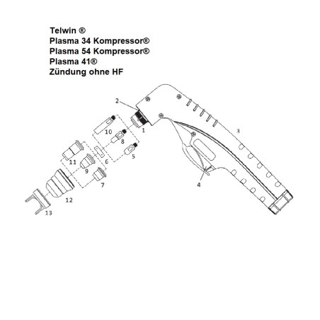 Handbrennerkopf PT20C/ 25/40 - Telwin - Plasma 34 / 41 / 54 - (742474) - Nachbau - 140.152 - passend für Telwin ® Plasma 34 Komp