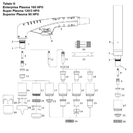 Düse ø 1.35 verstärkt für Telwin Enterprise Plasma 160 HF/Super Plasma 120/3 HF/Superior Plasma 90 HF - (802119) Nachbau - 103.5