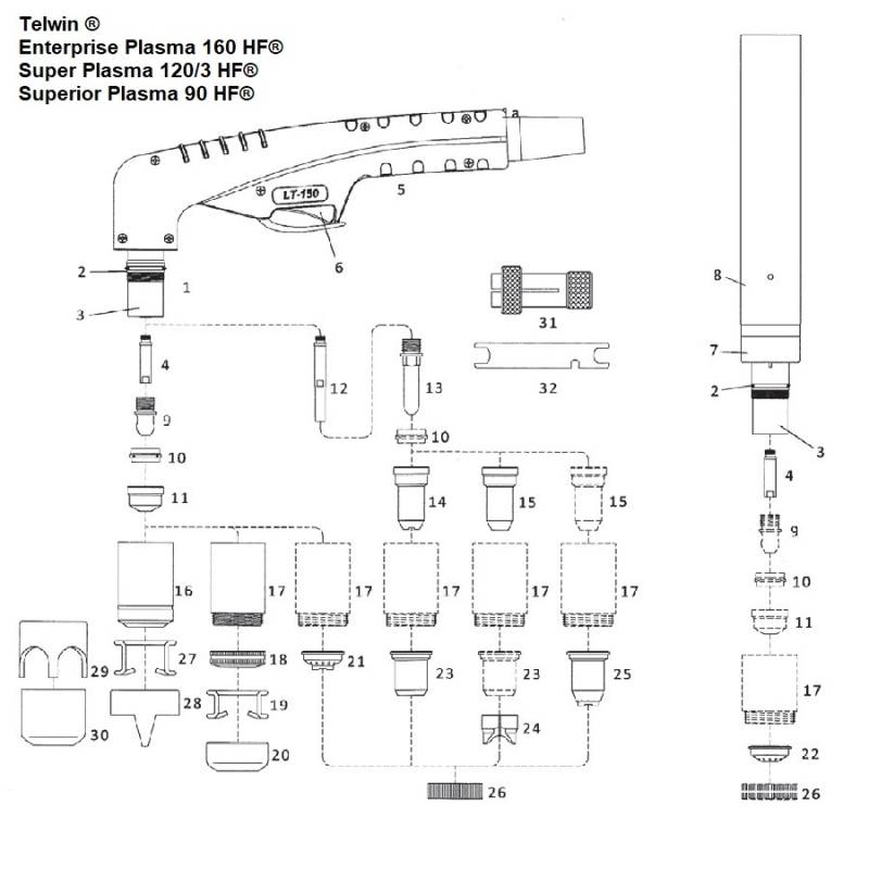 Düsenhalter für Telwin Enterprise Plasma 160 HF/Super Plasma 120/3 HF/Superior Plasma 90 HF - (802126)  Nachbau