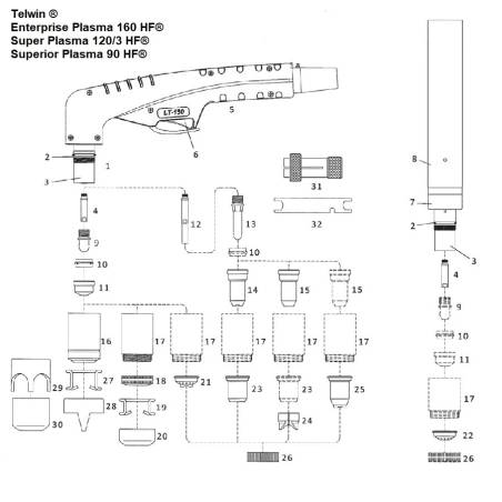 Düsenhalter für Telwin Enterprise Plasma 160 HF/Super Plasma 120/3 HF/Superior Plasma 90 HF - (802126)  Nachbau - 103.7015 - pas