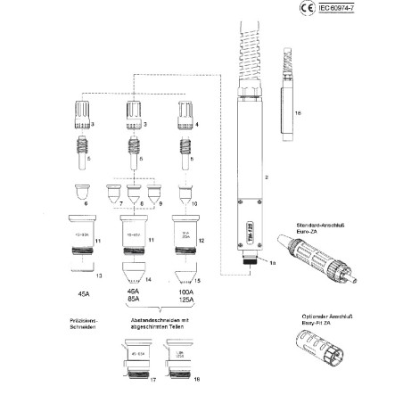 Elektrode 45-125A. TH-125 für CEA Plasma Shark 105 - Nachbau