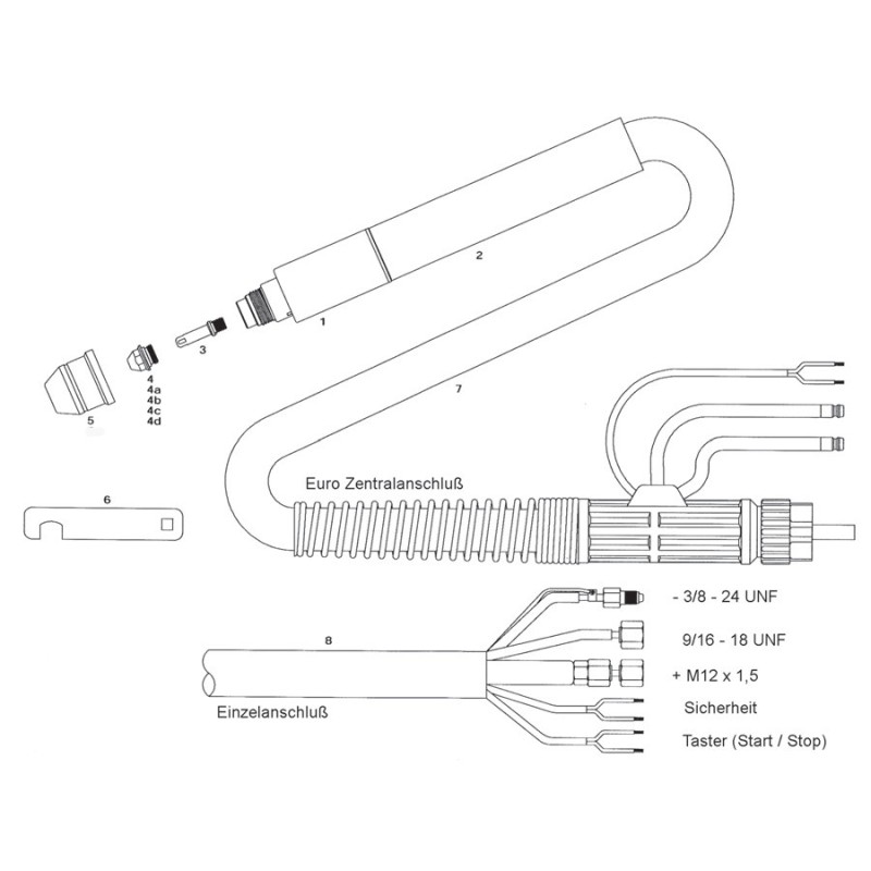 Maschinenbrennerkopf kpl. mit Führungsrohr und Verschleißteilen- OTC ® D12000 und MT120W