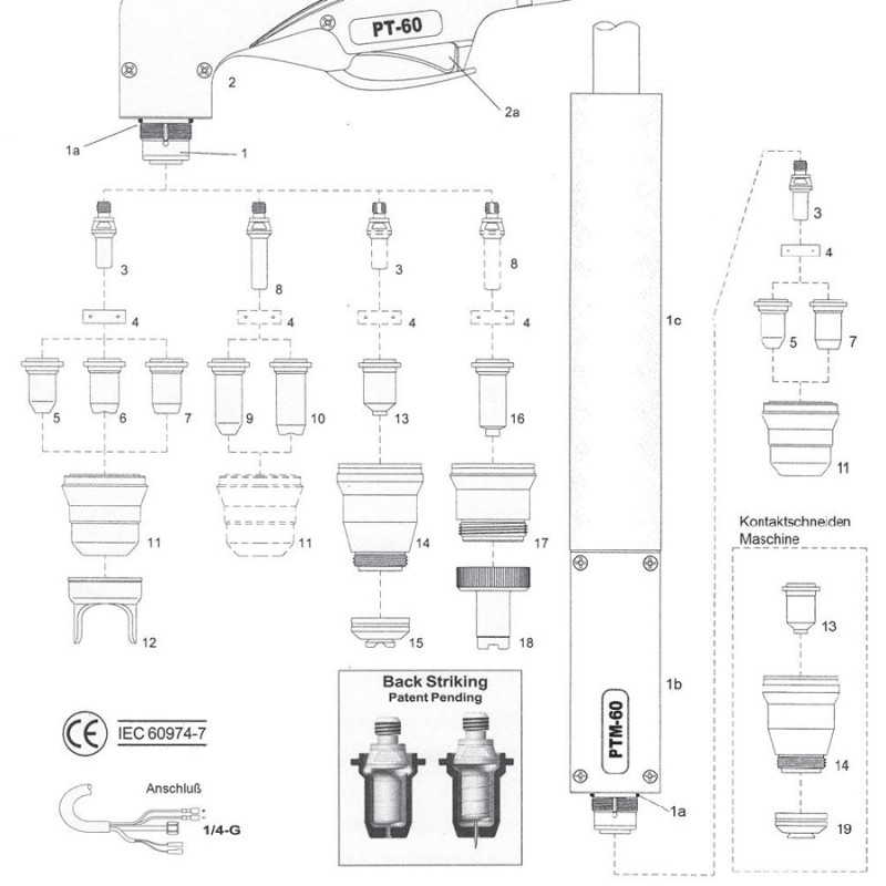 Handbrennerkopf PT60. 70° - Cea® / Helvi® / Sincosald® / WTL® / Flama® / Cemont®