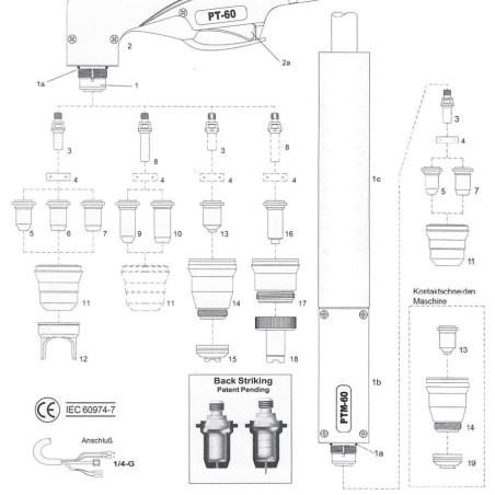 Handbrennerkopf PT60. 70° - Cea® / Helvi® / Sincosald® / WTL® / Flama® / Cemont® - 140.1560 - passend für PT60 - Cea® / Helvi® /