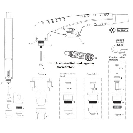 Handbrennerkopf PT80. 70° - Cea® / Helvi® / Sincosald® / WTL® / Flama® / Cemont® - 140.158 - passend für PT80 - Cea® / Helvi® / 