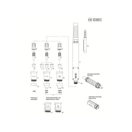 Plasma Maschinenbrenner TM-125. 6m Anschluß ZA - Platec - 129.0587 - passend für: Cea Plasma Shark 105 Ohne Verschleissteile Pla