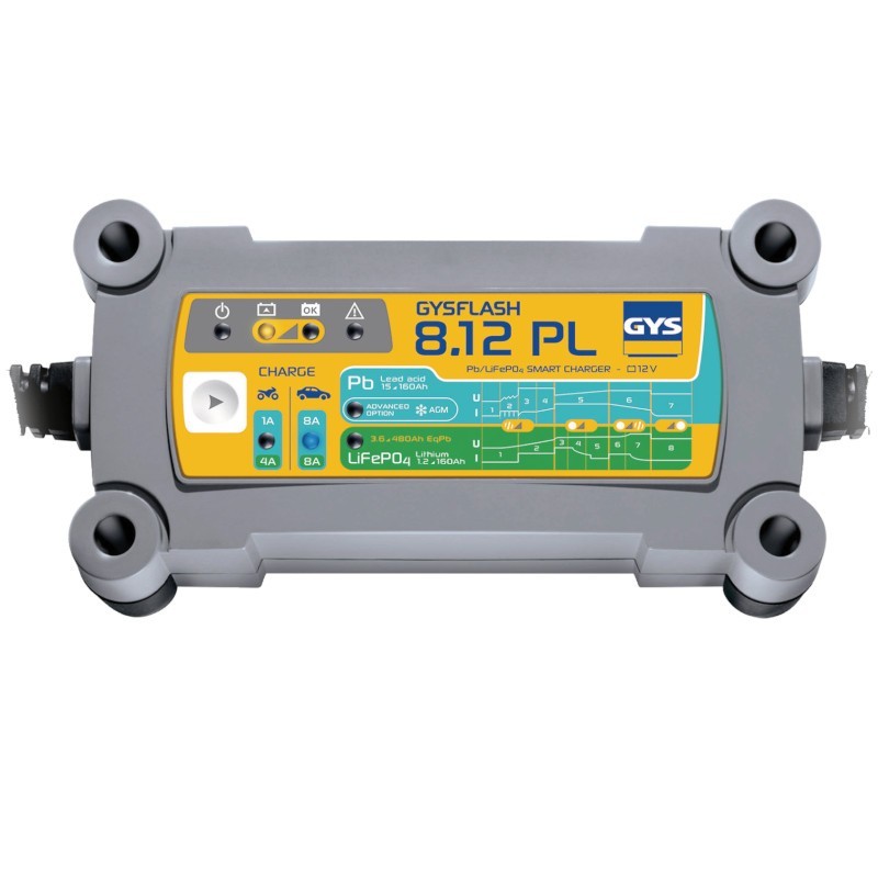 GYS GYSFLASH 8.12 PL - Batterieladegerät 12-V-Blei- und Lithium-Eisen-Phosphat (LiFePO4)-Batterien