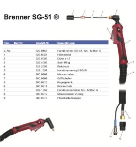 Plasmabrenner SG-51, 5m - M16x1,5 - Platec - 322.0157 - passend für Parkside, Stahlwerk, Weldinger etc. Platec 240,00 € -  -  - 