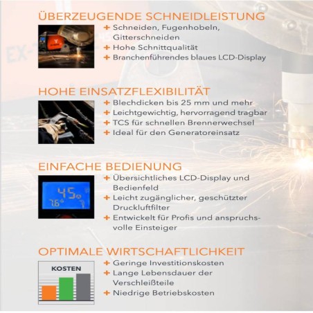 Plasma-Schneidanlage EX-TRAFIRE 45SD inkl. Plasma-Brenner FHT-EX45TTH 5m und Starter-Kit, 120/230V, 1 PH, 50/60 Hz