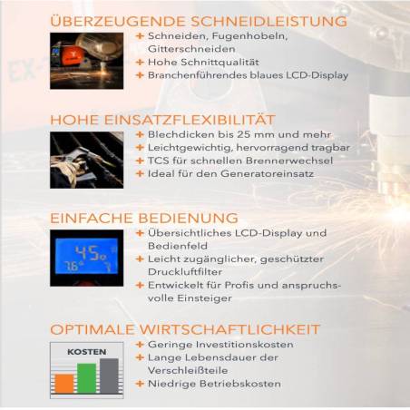 Plasma-Schneidanlage EX-TRAFIRE 45SD inkl. Plasma-MaschinenBrenner FHT-EX45TTH 8m und Starter-Kit, 400V, 3 PH, 50/60 Hz