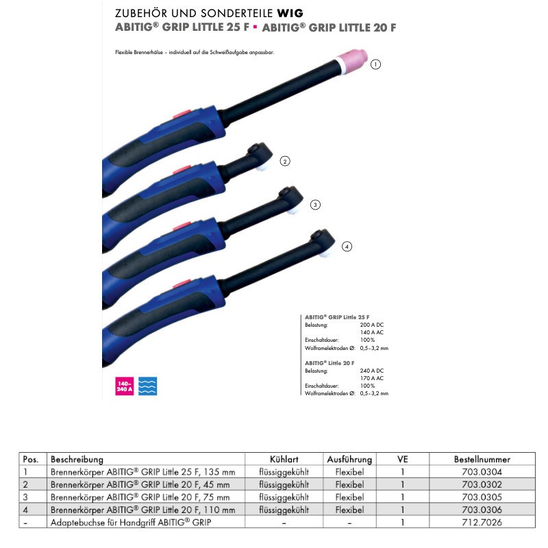 Brennerkörper Flexible für ABITIG Grip Little 20F und 25F - Flüssiggekühlt