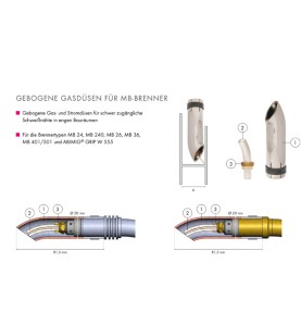 Gasdüse gebogen DA20 DI17 L82 für MB 24, MB 240, MB 26, MB 36, MB 401/501 u. ABIMIG® GRIP W 555 - 145.D457.5 - Gasdüse konisch, 