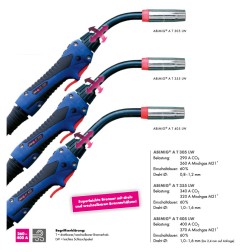 MIG/MAG-Schweißbrenner Schlauchpaket ABIMIG® A T 355 LW,45°, Stromdüse 1,2mm, länge 3-5 m, Euroanschluss, Gasgekühlt - 014.H390.