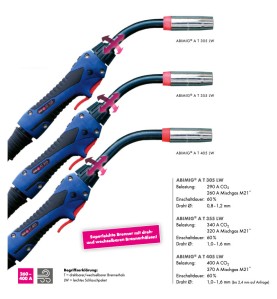 MIG/MAG-Schweißbrenner Schlauchpaket ABIMIG® A T 305 LW,45°, Stromdüse 1,2mm, länge 3-5 m, Euroanschluss, Gasgekühlt - 018.D960.