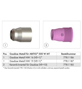 Gasdüse Metall NW 19, WIG-Brenner 500W - 778.1187 - 778.1187 - Die Gasdüse aus Metall wurde speziell für automatisierte Schweißa