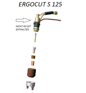 Trafimet Ergocut S125 - 5 Elektroden, 1 Luftrohr, 1 Swirl Ring, 5 Schneiddüsen 1,5mm, 1 Aussenschutzdüse, 1 Abstandsstück - SET 