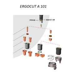 Trafimet Ergocut A101 - 1 Luftrohr, 1 Swirl Ring, 5 Elektroden l., 5 Schneiddüsen l. 1,9mm, 1 Aussenschutzdüse, 1 Abstandsstück 