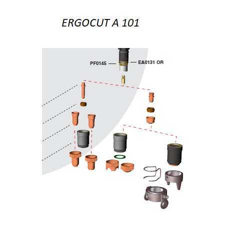 Trafimet Ergocut A141 - 1 Luftrohr, 1 Swirl Ring, 5 Elektroden kurz, 5 Schneiddüsen k. 1,4mm, 1 Aussenschutzdüse, 1 Feder - SET 
