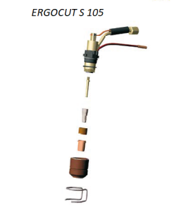 Trafimet Ergocut S105 - 1 Luftrohr, 1 Swirl Ring, 5 Elektroden kurz, 5 Schneiddüsen k. 1,2mm, 1 Aussenschutzdüse, 1 Feder - SET 