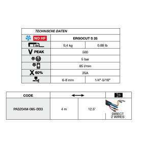 PLASMASCHNEIDBRENNER EXPRESCUT S 25, 4M ANSCHLUSS DIREKT IN MASCHINE - 2WIRES - PAS204M-095-WB3 -  -  - 294,53 € - 