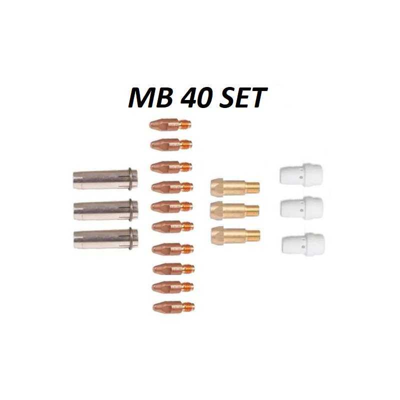 MB40 Set 2,4mm, 3 Gasdüsen, 10 Stromdüsen 2,4mm, 3 Düsenstöcke, 3 Gasverteiler