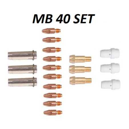 MB40 Set 2,4mm, 3 Gasdüsen, 10 Stromdüsen 2,4mm, 3 Düsenstöcke, 3 Gasverteiler